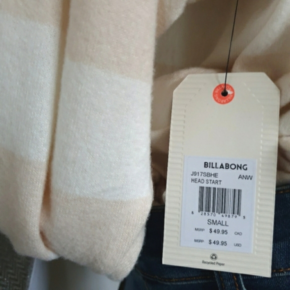 Billabong Women's Head Start Long Sleeve Top Antique White & Waffle Slv Sz Sm - Picture 7 of 11